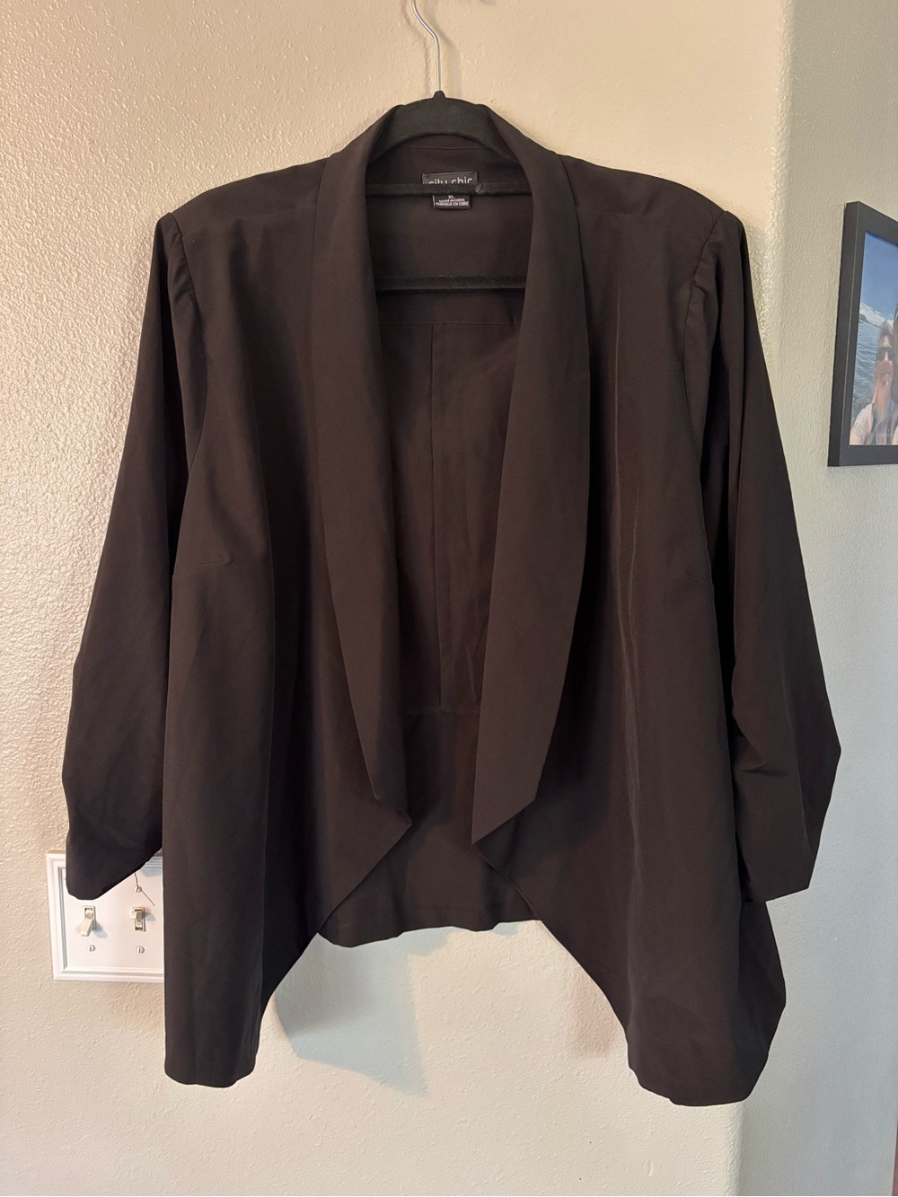City Chic Plus Size Black Open Front Draped Waterfall Jacket Blazer XL/20